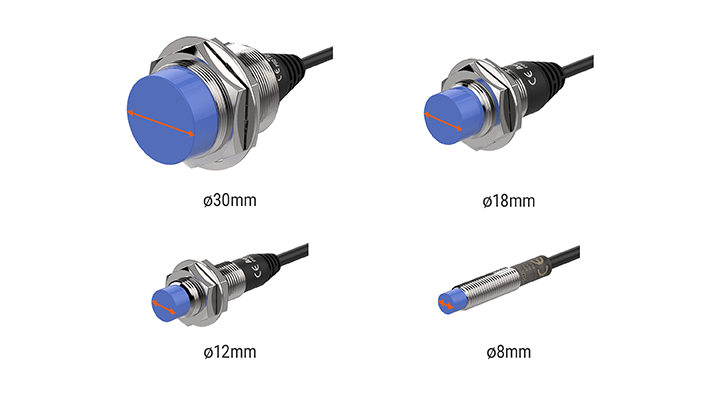 Внешний вид датчика IO-Link PRD (Ø30, Ø18, Ø12, Ø8)